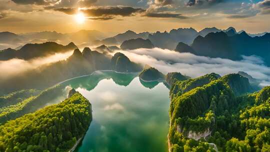 山水间日出云雾景观