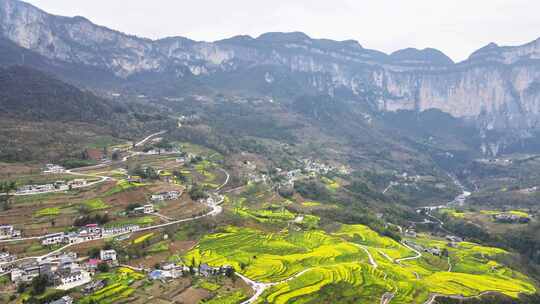 湖北恩施5A景区大峡谷绝壁花海航拍