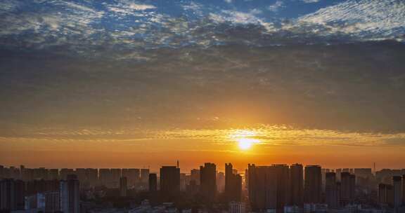 城市晚霞天空延时