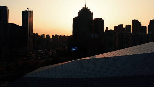 沈阳傍晚日落浑河两岸城市风光大气航拍