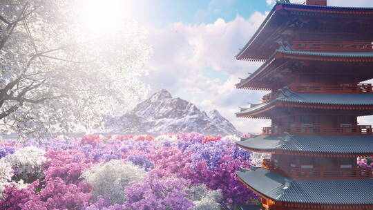 富士山下飘落的樱花视频素材模板下载