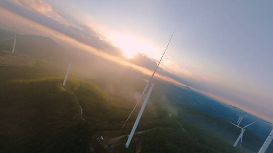 穿越机中国华能风力发电风车视频素材模板下载