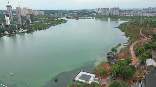 航拍衡阳酃湖公园公园建设