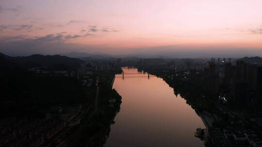 黄山市城市晚霞夜晚空镜素材