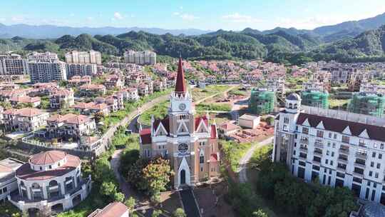 4k住宅区教堂建筑鸟瞰合集