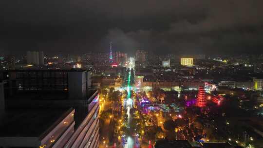 甘肃张掖城市大景夜景灯光航拍