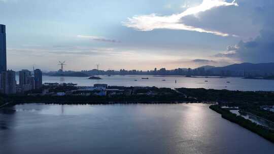 福建厦门海边夕阳晚霞航拍