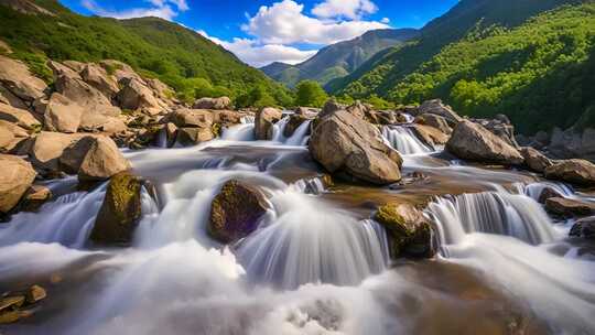 山间溪流岩石自然风光