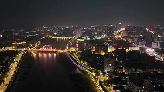 四川德阳城市大景夜景灯光航拍