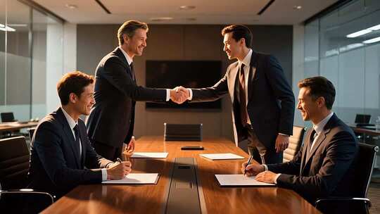 商务人士办公室握手合作场景