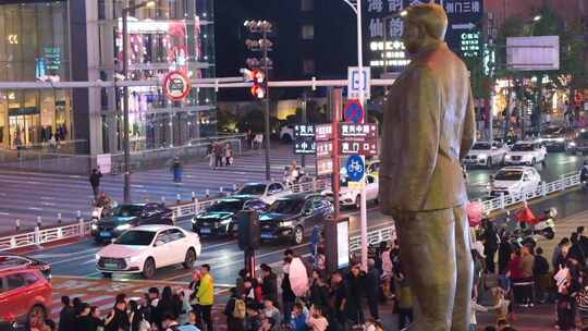 长沙黄兴广场五一广场夜晚夜景车流交通车辆