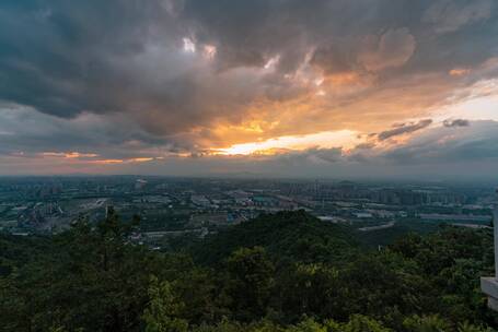 杭州城北半山日落晚霞日转夜延时摄影