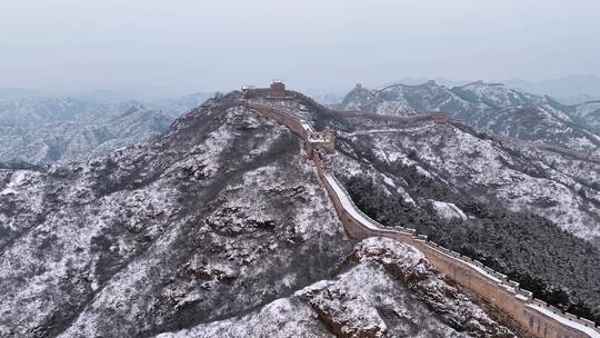 鸟瞰雪后长城万里长城中国文化