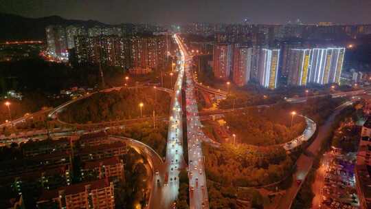 涧塘立交桥车流交通航拍长沙夜景夜晚车辆岳