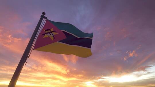 旗杆上的莫桑比克国旗在风中飘扬