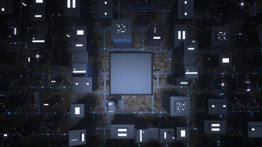 电脑主板半导体芯片和发光粒子通讯科技动画