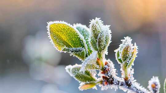 霜降冬日新芽树枝发芽立冬大雪小雪小寒大寒