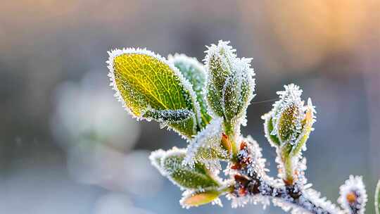 冬日里的新芽树枝发芽立冬霜降大雪小雪