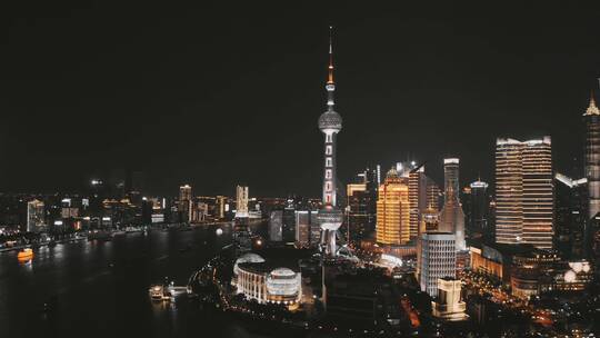 黑金色上海夜景航拍视频素材模板下载