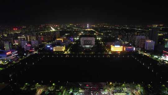 航拍洛阳开元湖洛阳市政府夜景