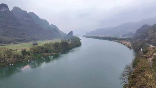 航拍广东清远阳山连江流域乡村田园风光