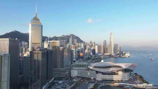 香港维多利亚港清晨航拍