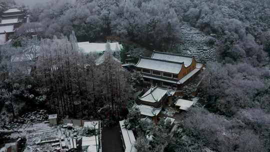 杭州雪景风光法喜寺下雪空镜