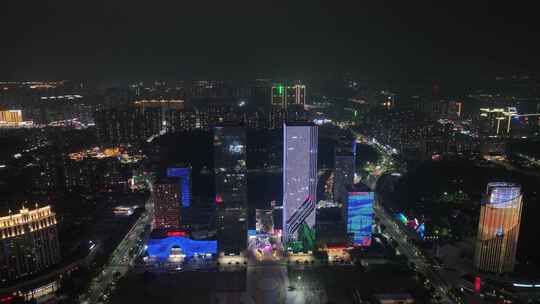 江门五邑华侨广场夜景航拍蓬江万达广场夜景