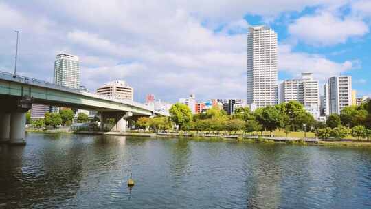 清晨 蓝天白云 大阪市区风景 9720