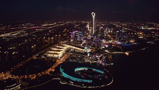 中国江苏苏州湖东商业区夜景视频素材模板下载