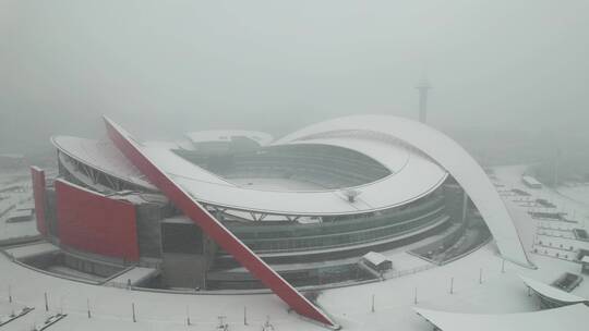 4k航拍南京河西奥体中心雪景