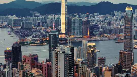 香港维多利亚港夜景航拍