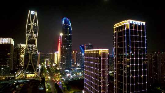 CBD城市高楼大厦杭州钱塘江晚霞夜景