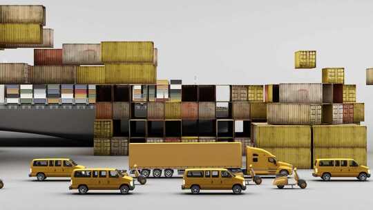 大物流与集装箱货物场景的3d渲染