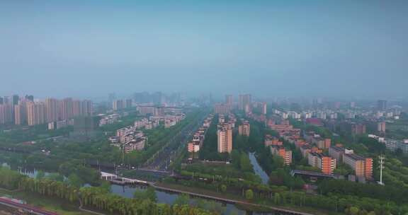 杭州下沙钱塘绿道沿江清晨风光