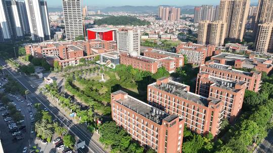 城市校园风光航拍学校建筑风景教学楼建筑