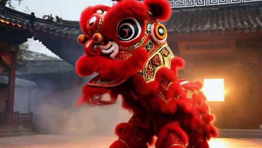 中国风传统舞狮醒狮表演喜庆素材