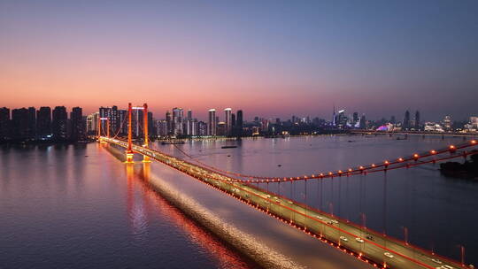 4k航拍武汉鹦鹉洲长江大桥夜景视频素材模板下载