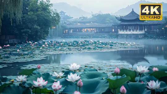 杭州西湖风景烟雨江南山水意境视频素材7