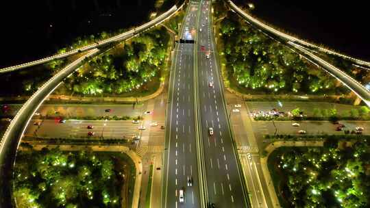 杭州萧山区市心北路立交桥高架桥夜景视频素