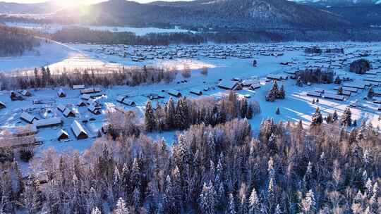 4K航拍禾木村雪景