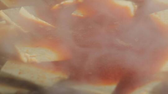 东北菜酱炖热气腾腾鱼锅豆腐视频素材模板下载