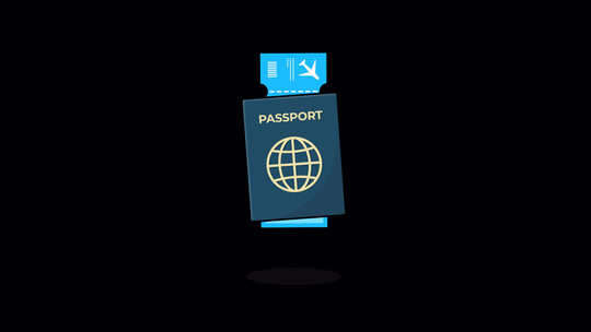 带票的动画护照。旅行概念视频-透明