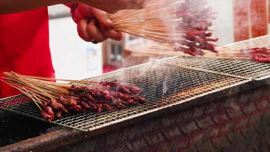 羊肉串 烤串 烧烤 肉串 烤肉视频素材模板下载