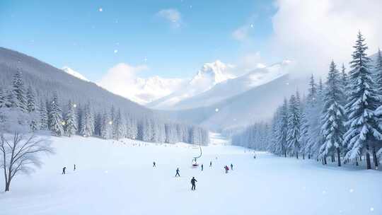 冬日滑雪场雪景4k舞台粒子活动背景