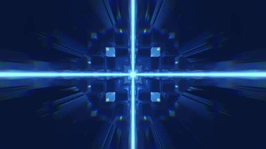 8K科幻穿梭蓝色极速十字光隧道