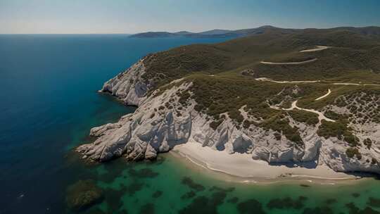 海岸悬崖与海滩航拍全景