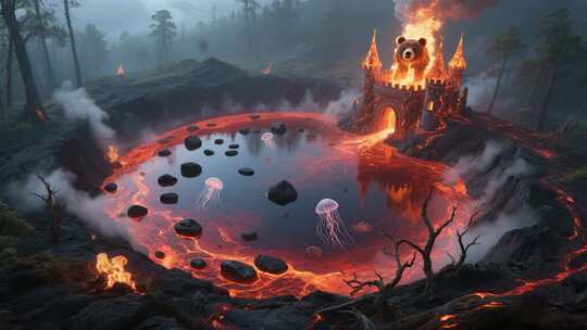 奇幻熊熊火焰城堡熔岩场景