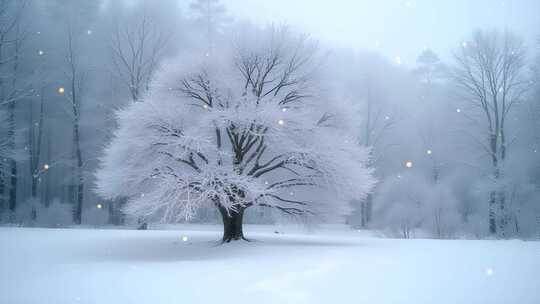 冬天树木积雪景观4k舞台粒子活动背景