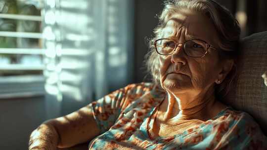 窗边老人凝视窗外若有所思的模样